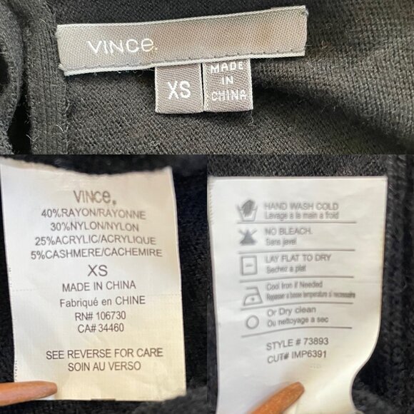 Vince Black Sweater Tunic Top Women's XS Cashmere Blend Keyhole Back with Tie - Picture 3 of 6